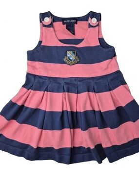 Vintage Ralph Lauren Baby Girl Striped Crest Dress 18M Y2K 2007
